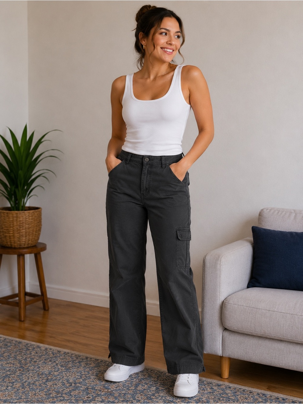 Urban Outfitters Wide-Leg Cargo Jeans in Charcoal
